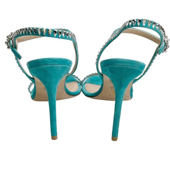 Stuart Weitzman Heels Women’s Size 9 Blue Suede Gemcut Sandals Crystal Strap - Picture 6 of 12